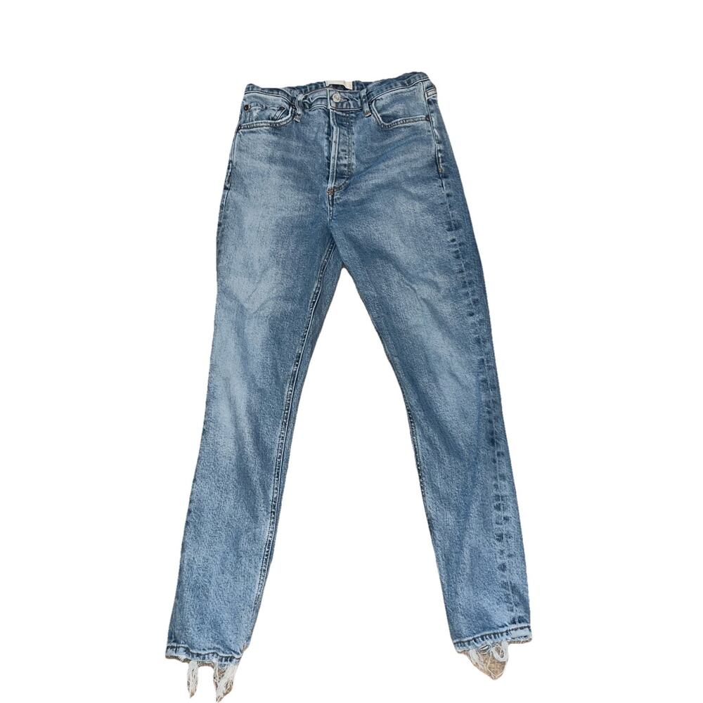 AGOLDE Nico High Rise Denim Blue Jeans Size 26 Raw Hem Button Fly